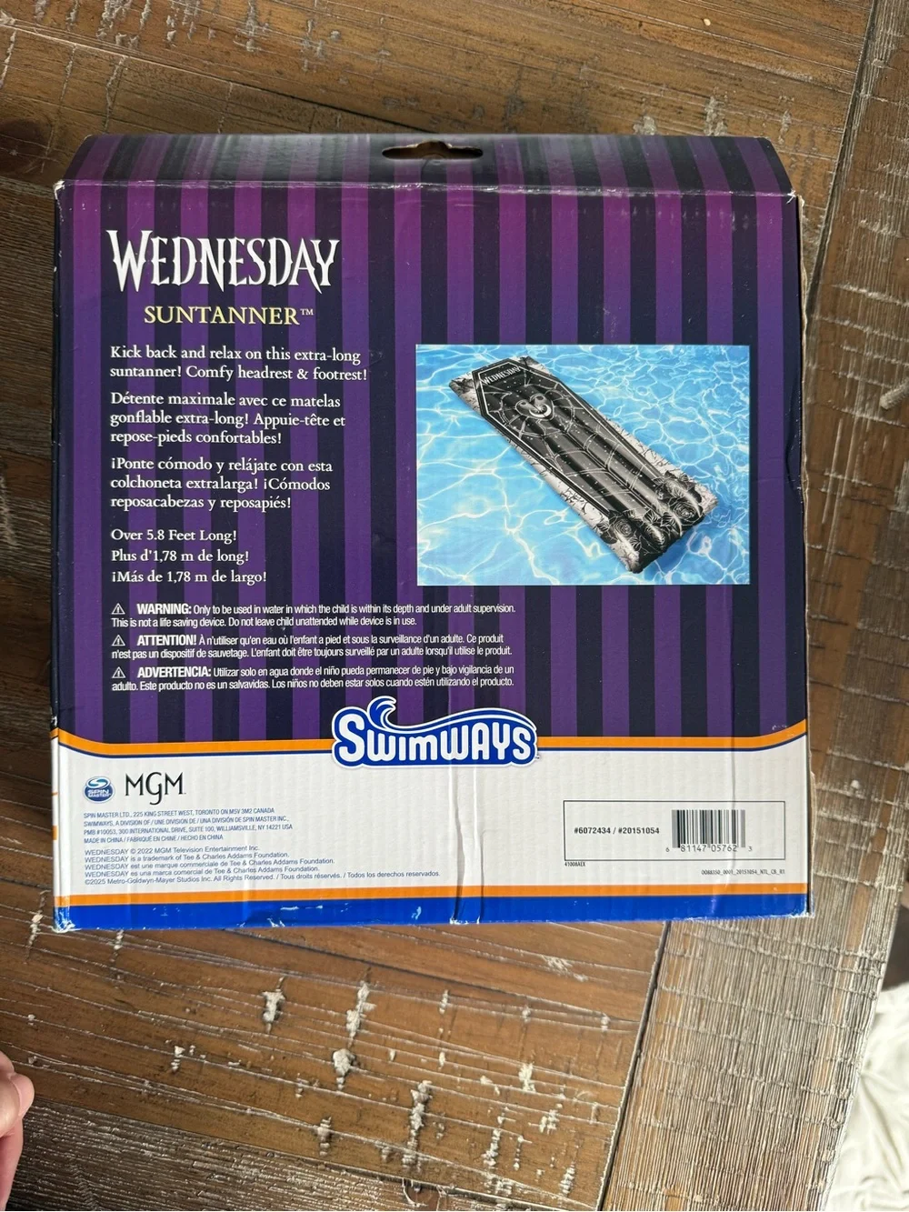 Swimways Wednesday Suntanner Pool Float Coffin Shape Over 5.8-FT Long w Headrest
